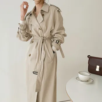 Hzirip wysokiej jakości minimalistyczny, klasyczny płaszcz dwurzędowy długi trencz 2020 Nowa jesień OL elegancki płaszcz Wolna wiatrówka