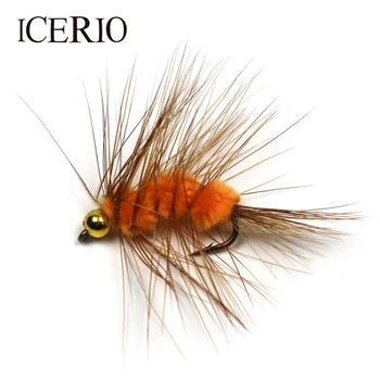 ICERIO 10 szt. koralik głowa brązowy Хэкл pomarańczowy woolly robak błąd Fly pstrąga połowów przynęty #10