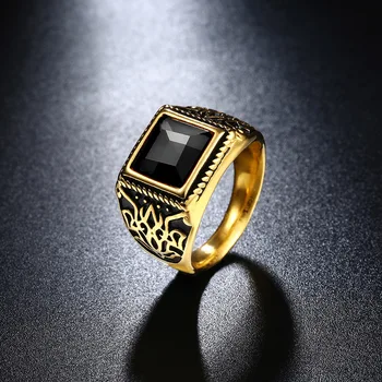 INALIS stal nierdzewna męskie pierścień czarny wzór w stylu punk pierścień inkrustowanie kamień szkła Fit Party prezent dla chłopaka Modne ozdoby