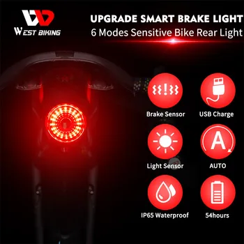 Inteligentny latarka rowerowa MTB Road Bike lampa tylna zespolona Auto Start/Stop Brake Sensing IPX6 wodoodporny led ładowania rowerowa tylna zespolona