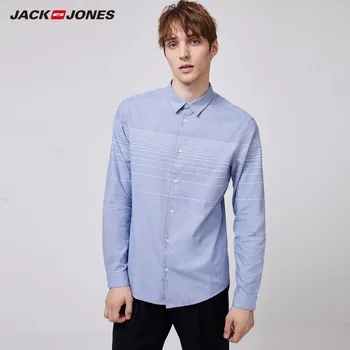 JackJones męskie bawełna Slim Fit w paski koreańskiej koszula z długim rękawem, odzież Męska| 219405503