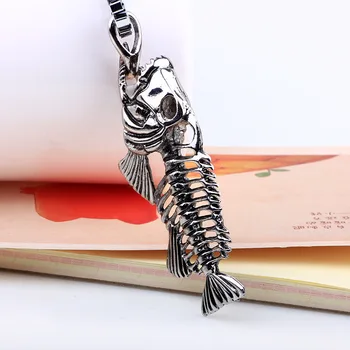 Jakość puste rybich kości wisiorek rock hip-hop moda męska biżuteria 57 cm długa skrzynia łańcucha wspaniały prezent титановое naszyjnik osobowość