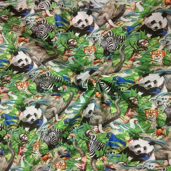 Jasne happy zoo zwierząt Elephat Panda Zebra Green Leaf drukowana tkanina bawełniana 50x110cm Animal Fabric Patchwork podkładki Home Decor