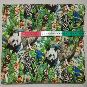 Jasne happy zoo zwierząt Elephat Panda Zebra Green Leaf drukowana tkanina bawełniana 50x110cm Animal Fabric Patchwork podkładki Home Decor
