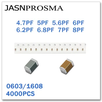 JASNPROSMA 4000PCS 0603 1608 COG/O RoHS 50V 0.5% 5% 4.7 PF 5PF 5.6 PF 6PF 6.2 6.8 PF PF 7PF 8PF wysokiej jakości kondensator SMD