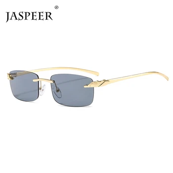JASPEER 2020 modne prostokątne okulary damskie bez oprawy małe soczewki okulary klasyczny stop metalu okulary mężczyźni UV400