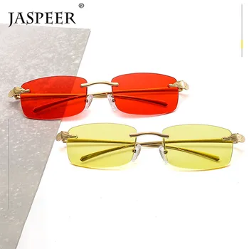 JASPEER 2020 modne prostokątne okulary damskie bez oprawy małe soczewki okulary klasyczny stop metalu okulary mężczyźni UV400