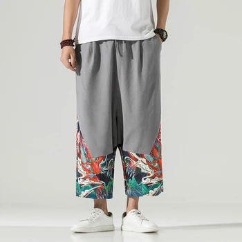 JDDTON męskie spodnie chiński styl casual, Smok druku spodnie hip-hop moda kostki długość odzieży Męskie spodnie JE472