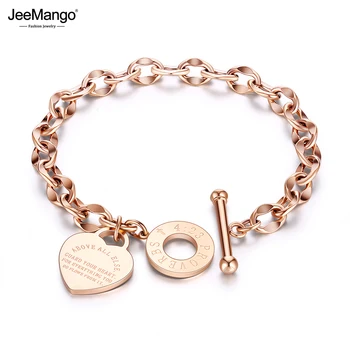JeeMango Fashion Titanium Steel Chain & Link Kobiece bransoletki bransoletka biżuteria O-chain Love Bible Proverbs 4:23 bransoletka JB19053