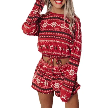 Jesienna bawełniana odzież Damska z nadrukiem z długim rękawem świąteczne duże rozmiary wygodny domowy zestaw odpowiednie świąteczne piżamy