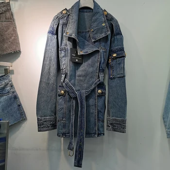 Jesienna damska kurtka Vintage denim kurtki stałe czasowej przycisk jeansowa kurtka Damska odzież oversize kowbojski wiatrówka femme veste