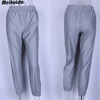 Jesienna moda Flash spodnie kobiety odblaskowe jogging, sportowe spodnie, casual szare twarde uliczne spodnie plus size XXL