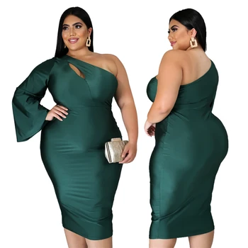Jesienna odzież dla kobiet Party Night Club sukienki z długim rękawem Green Sexy One Shoulder Dress Plus Size Dress sprzedaż Hurtowa dropshipping