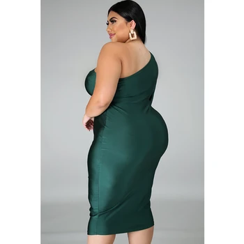 Jesienna odzież dla kobiet Party Night Club sukienki z długim rękawem Green Sexy One Shoulder Dress Plus Size Dress sprzedaż Hurtowa dropshipping