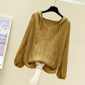Jesienne nowe swetry Damskie V-neck z kapturem puste dzianiny szczyty koreański duży rozmiar temat rękaw nietoperz sweter damski sweter Y72