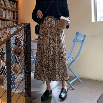 Jesień 2021 nowy styl spódnica leopard print spódnica Wysoka Talia odchudzanie temperament A - line ciasto spódnica średniej długości spódnica
