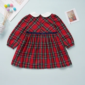 Jesień Baby Girl Dress Dziecięca Z Długim Rękawem Flare Plaid Wzór Body Dla Noworodków Casual