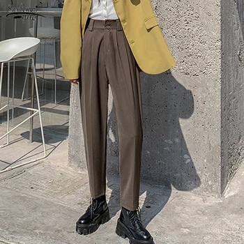Jesień-zima 2020 garnitur spodnie Damskie z wysokim stanem spodnie OL styl luźne spodnie uniwersalna biurowe modne ubrania Chic 11387