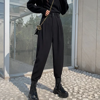 Jesień-zima 2020 garnitur spodnie Damskie z wysokim stanem spodnie OL styl luźne spodnie uniwersalna biurowe modne ubrania Chic 11387