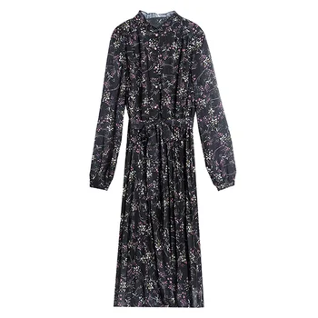 Jesień zima 2XL plus rozmiar wydruku sukienka z długim rękawem 2021 damskie vintage kwiatowy szyfonu sukienki midi eleganckie kobiety partii Vestidos