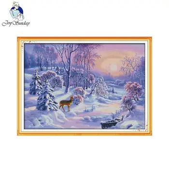 Joy Sunday The forest, snow home decor diy painting count color cotton 14CT 11CT 18CT Cross Stitch Embroidery kit zestawy do haftu