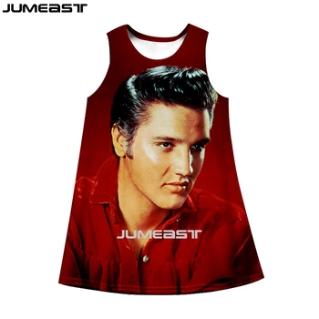 Jumeast marki Mężczyźni/Kobiety 3D drukowane sukienki superstar Elvis Presley letnia moda sukienka bez rękawów suspendert koszula nocna