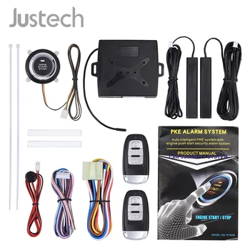 Justech Universal Car Smart Anti-theft Push Button Starter kit Keyless Entry Engine Start Alarm System 6mA 433MHZ Remote Starter