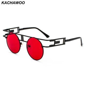 Kachawoo round gothic steampunk okulary mężczyźni rocznika czarne czerwone retro metalowa oprawa steam punk okulary damskie akcesoria
