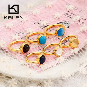 KALEN Izrael moda kolorowe szklane okrągłe pierścienie dla kobiet złoty kolor stal nierdzewna obrączki Mujer Anillos biżuteria prezenty