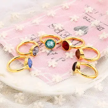 KALEN Izrael moda kolorowe szklane okrągłe pierścienie dla kobiet złoty kolor stal nierdzewna obrączki Mujer Anillos biżuteria prezenty
