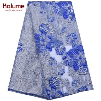 Kalume Fashion African Jacquard Podaje Lace Highquality French Mesh Gilding Fabrics Blue Nigeryjski Bridal Lace Fabric For Party F1880