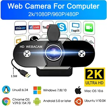 Kamera 2K z mikrofonem monitor z kamery Plug & Play USB Web kamera dla komputerów PC komputer YouTube, Skype, itp. poł. wideo