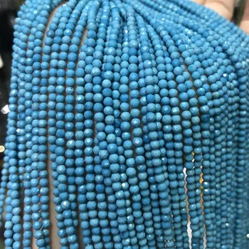 Kamień naturalny niebieski turkus, koraliki małe mikro szlifowane okrągłe luźne koraliki do wyrobu biżuterii bransoletka naszyjnik DIY akcesoria