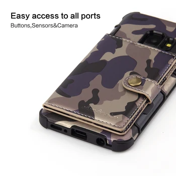 Kamuflaż wojskowy kamuflaż etui do telefonu Samsung S8 S9 Plus etui portfel multi posiadacz karty faux skórzana Pokrywa do Galaxy Note 8 9 Coque