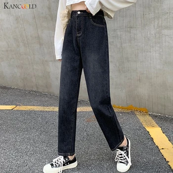 KANCOOLD spodnie damskie moda casual temat gładkie spodnie jeans proste długie kieszenie Wysoka Talia nowe spodnie kobiety 2019Oct31
