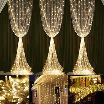 Kartki sopel garland światła 3X3/6X3 600 lampy LED kurtyna wiersz ślubne girlanda świąteczna impreza ozdoby ogrodowe