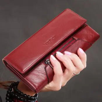 KAVIS modny styl skórzany portfel damski długi wygodny damski Portomonee kopertówka pieniężne torby na zamek uchwyt karty dziewczyny Perse grawerowanie