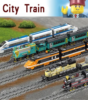 KAZI Technic Battery Powered Classic Electric City Train High-speed Rail Building Blocks cegły prezent zabawki dla dzieci