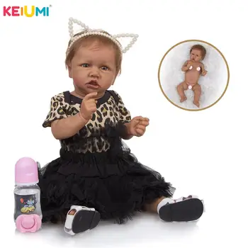 KEIUMI 2020 New 57 CM Silicone Soft Full Body Reborn Baby Dolls Lifelike Black Skin Girl Toy Baby Doll Children ' s Day Gift