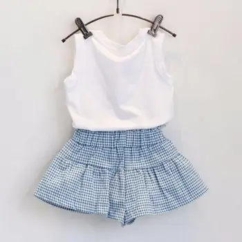 Kids Girls Śliczne Bow Girl Wzór Shirt Top Grid Shorts Set Clothing modna odzież dziecięca drop shipping 9 sierpnia