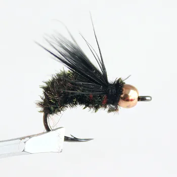 KKWEZVA 18 szt. przynęta wędkarska #8 czarne haki pawim piórem materiał Nimfa Spinner Baetis Fly Bait trout Fly Fishing Flies & przynęty