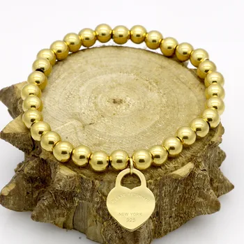 Klasyczna luksusowa moda tytan stal serce Urok złoto i srebro kolor 4 mm i 6 mm koraliki bransoletka i bransoletka biżuteria kobiet