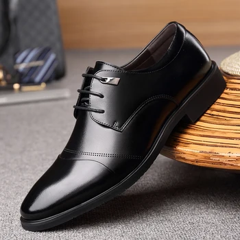 Klasyczne męskie buty-sukienki czarny brązowy sznurowanie buty ślubne skóra bydlęca skóra оксфорды buty Moda męska biznes-partia buty