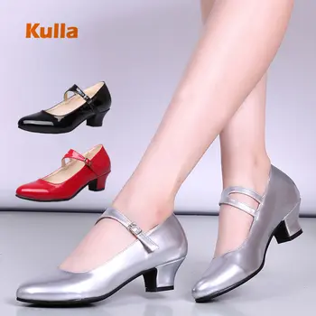 Kobieta latino buty taneczne Salsa taniec towarzyski buty damskie średni obcas zamknięte toe nowoczesne wykonanie damskie tanga taneczne buty