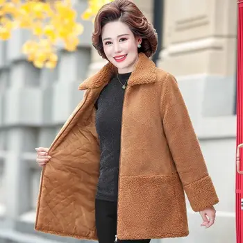 Kobiety 2021 zima sztuczna wełna owcza płaszcz damski naturalna wełna futro kurtka damska casual ciepła, bawełniana odzież wierzchnia w średnim wieku C89