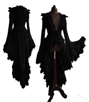 Kobiety cosplay gotycka sukienka asymetryczny styl Halloween sukienka retro vintage stałe koronki średniowieczny cosplay sweter plus rozmiar S-5XL
