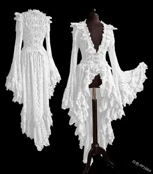 Kobiety cosplay gotycka sukienka asymetryczny styl Halloween sukienka retro vintage stałe koronki średniowieczny cosplay sweter plus rozmiar S-5XL