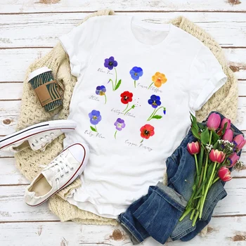 Kobiety Graficzny Kwiat Moda Miłość Fabryka Moda Druku Letnia Koszula Topy Odzież Damska T-Shirt Odzież Damska Tee-Damska Koszulka
