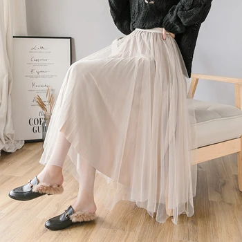 Kobiety Pleuche spódnica dwuwarstwowa moda Damska casual Maxi spódnica plisowana 2020 Jesień Zima netto spódnice dwustronne odzież