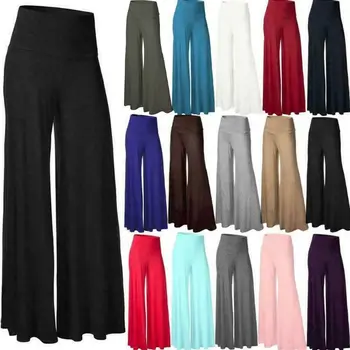 Kobiety plus size wysoka talia szerokie nogi Maxi długie spodnie jednolity kolor biuro Lady temat odcinku plisowane Palazzo Lounge spodnie S-3XL